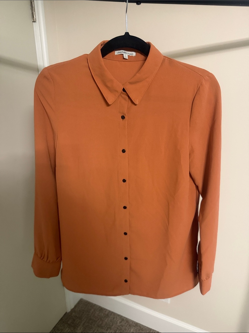 Charlotte Russe Button-Down Blouse in Burnt Orange